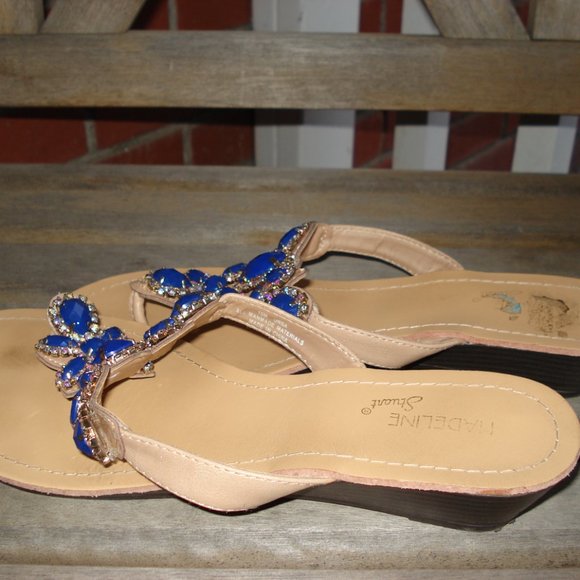 COBALT BLUE GEM FLIP FLOPS/SANDALS SIZE 10M - Picture 2 of 5